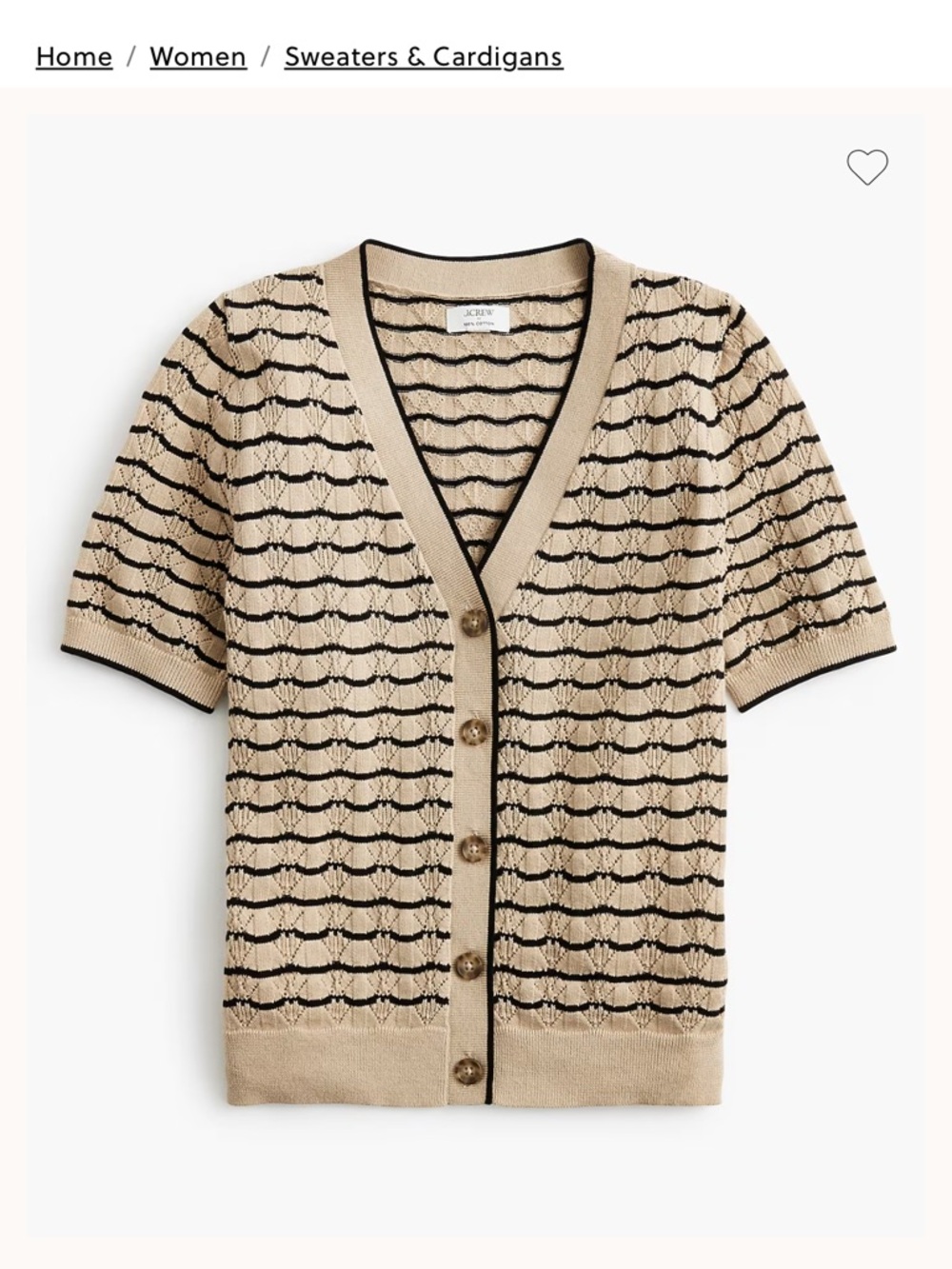 J. Crew Short-sleeve pointelle V-neck cardigan sweater